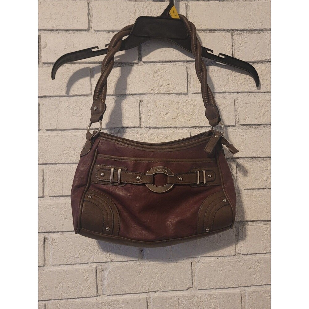 Rosetti Two-Tone Burgundy Wine Shoulder Bag Silver Ring Buckle Studded Accent
